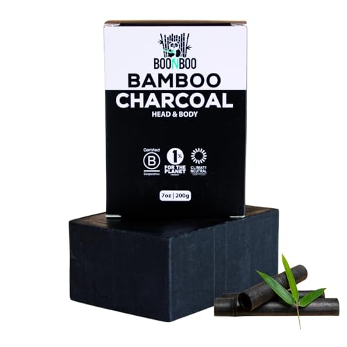 BOONBOO Bamboo Charcoal Body Soap - Deeply Purifies, Organic Oils & Antioxidants - 7oz