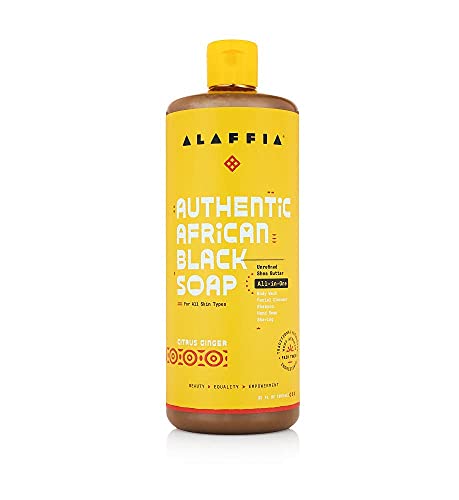 Alaffia Authentic African Black Soap - Detoxifying Body Wash & Facial Cleanser, Citrus Ginger - 32oz