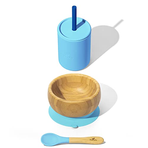 Avanchy Bamboo Baby Suction Bowl & Silicone Cup Set - Safe Feeding, BPA-Free Materials - 8oz