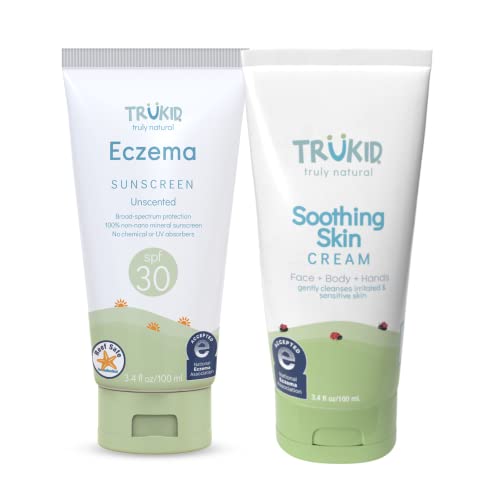 TruKid Eczema Cream & Sunscreen Bundle - Soothes Irritated Skin, All Natural, Unscented - 2 Products