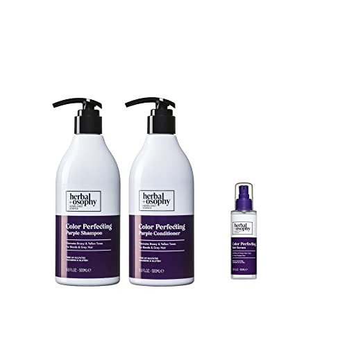 Herbalosophy Purple Shampoo & Conditioner Set - Eliminates Brassiness, Natural Oils - 2 x 16.9oz