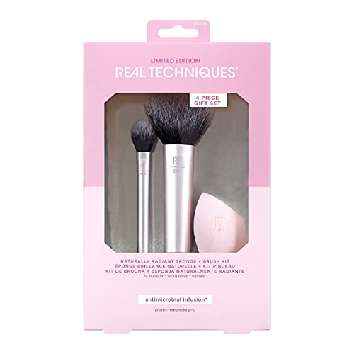Real Techniques Makeup Brush Set - 100% Cruelty-Free, Vegan, 4-Piece, Pink - Mother's Day Gift