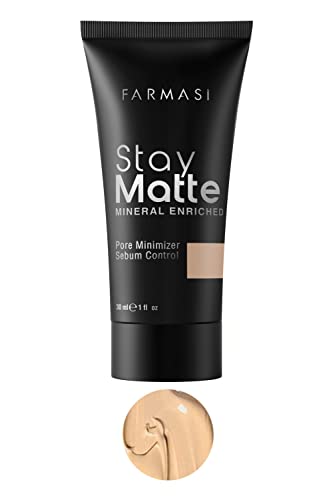 FARMASi Stay Matte Foundation - Flawless Matte Finish, Poreless, Oil-Free, Vegan - 1 fl. oz