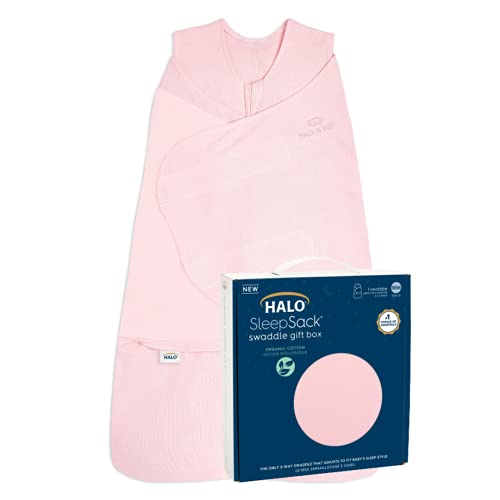 HALO Sleepsack Swaddle - 3-Way Fit for Safe Sleep, Organic Cotton, TOG 1.5, 0-3 Months, Strawberry