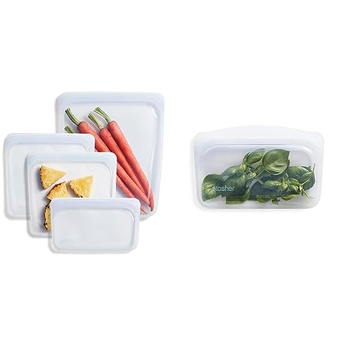 Stasher Reusable Silicone Storage Bags - Leakproof, BPA-Free, Versatile Sizes - 4-Pack + Snack Bag