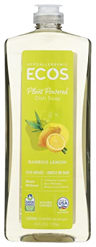 Ecos Dishmate Dish Liquid - Natural Cleaning Power, Bamboo Lemon Scent - 25oz, Pack of 6