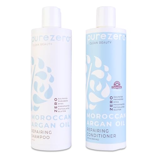 Purezero Moroccan Argan Oil Shampoo & Conditioner Set - Repairs Hair, Vegan, PETA Certified - 12oz