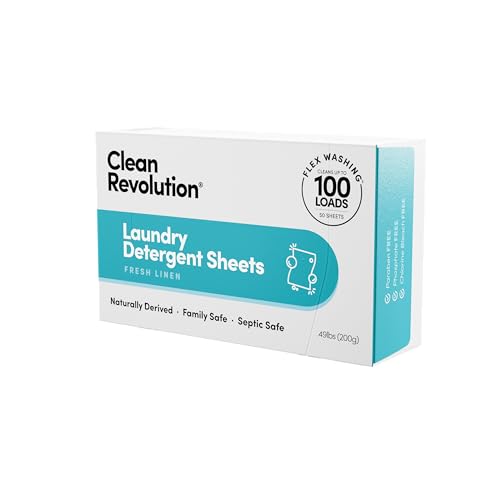 Clean Revolution Laundry Detergent Sheets - Fresh Linen, Septic Safe, 100 Loads - 50 Sheets