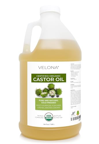 Velona USDA Certified Organic Castor Oil - Boosts Hair, Eyelashes & Eyebrows, 64 fl oz