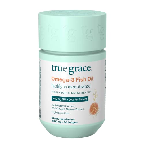 True Grace Omega-3 Fish Oil - 1400 mg EPA + DHA for Brain, Heart & Joint Health - 60 Softgels