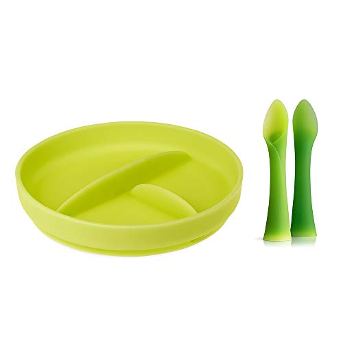 Olababy Silicone Training Spoon & Suction Plate - Toxin-Free, Self-Feeding, Easy-Clean Bundle