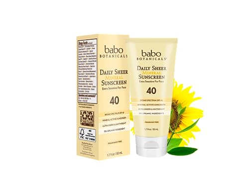 Babo Botanicals Face Sunscreen SPF40 - Natural Zinc, 70% Organic, Fragrance Free - 3oz