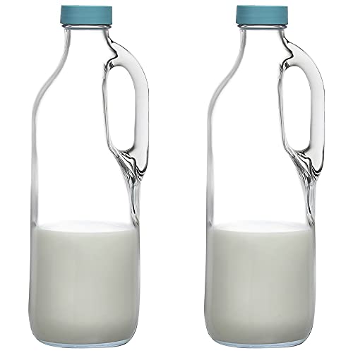 Clear Glass Pitchers - Airtight, Leakproof, Durable with Handles - 47oz Set of 2