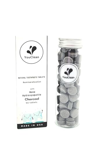 YouClean Toothpaste Tablets - Fluoride-Free, Nano Hydroxyapatite, Travel-Friendly - Charcoal Mint