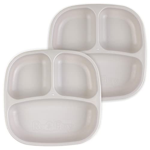 Re-Play Made in USA Divided Plates - Durable, Dishwasher Safe, Toddler-Friendly - 2-Pack, Sand