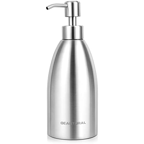 BEAUTURAL Stainless Steel Soap Dispenser - Rust-Proof, Leak-Proof, Easy Refill - 15.2 Oz