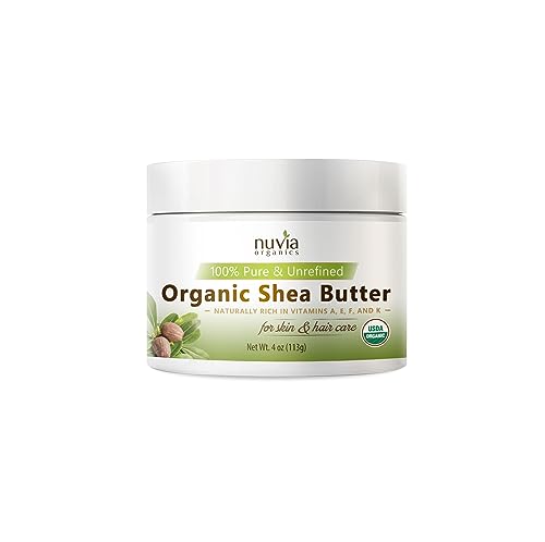 Nuvia Organics Shea Butter - USDA Certified Organic Moisturizer, Anti-Aging Benefits - 4oz