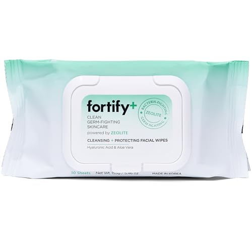 Fortify Natural Facial Cleansing Wipes - Hydrate & Protect Skin, 95% Natural - 30 Count