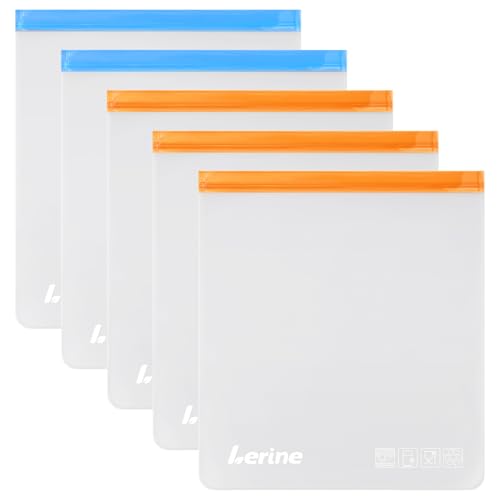 Lerine Food Storage Bags - Leakproof, Dishwasher Safe, BPA Free, 2 Gallon Capacity - 5 Pack