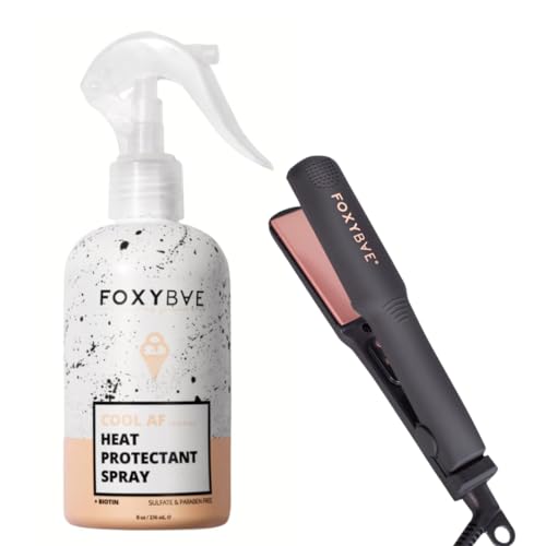 FoxyBae Hair Styling Duo - Heat Protectant & Mini Flat Iron, Nourishing Ingredients - 8oz