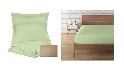 BIOWEAVES King Duvet Cover Set - 100% Organic Cotton, Soft 300TC Percale, Seedling Green - 106x92in