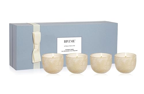 BLUEME Candle Set - Essential Oil Blends for Tranquility, Handmade Ceramic - 4pk Votive