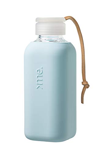 SQUIREME. Y1 Borosilicate Glass Water Bottle - Durable, BPA-Free, Leak Proof, 20oz Surf Blue