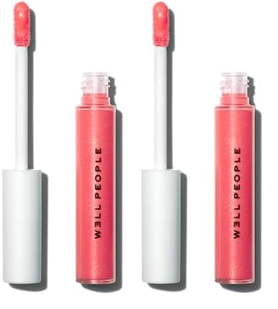 Well People Lip Gloss - Plumping Hydration, Jojoba Oil, Vegan & Cruelty-Free - Peachy Pink (2-Pack)