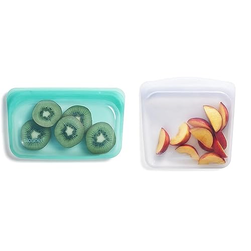 Stasher Reusable Silicone Storage Bags - Leak-free, Microwave Safe, BPA-Free - 2 Pack, Aqua & Clear