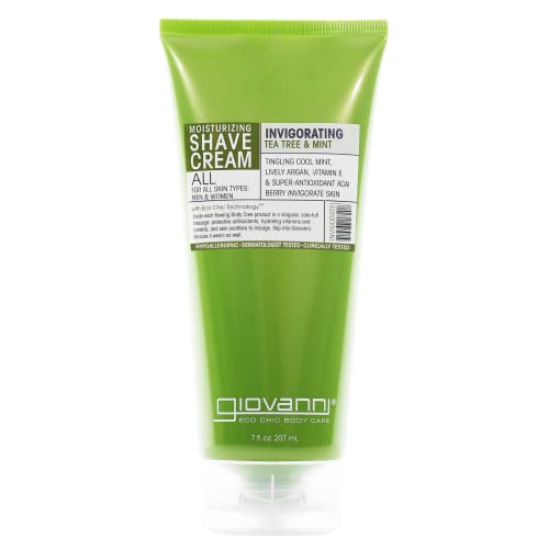 GIOVANNI Shaving Cream - Hydrating Formula for All Skin Types, Tea Tree & Mint - 7 oz