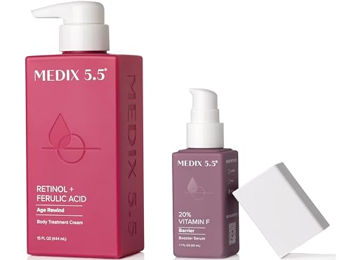 MEDIX Retinol Body Cream & 20% Vitamin F Serum - Reduces Wrinkles, Nourishes Skin - 8oz