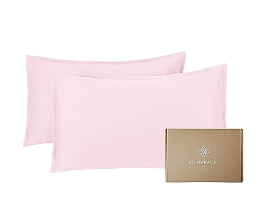 Bioweaves Organic Cotton Sateen Pillow Cases - Soft, GOTS Certified, 500TC - Set of 2, Heavenly Pink