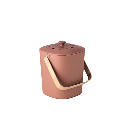 Bamboozle Compost Bin - Efficient Odor Control, Bamboo Fiber & 2 Hemp Filters - 1 Gallon, Terracotta