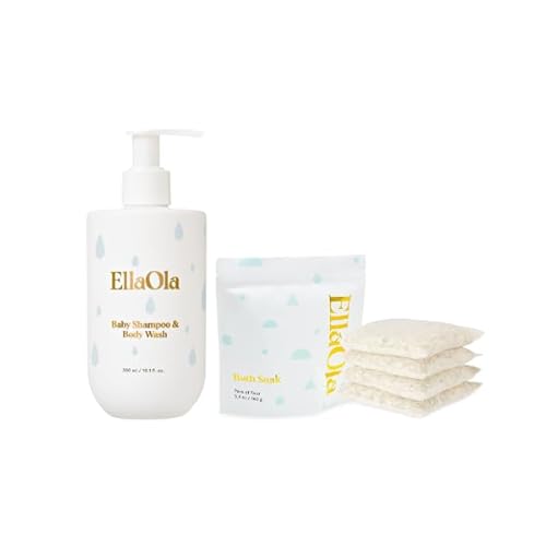 ELLAOLA Baby Bathtime Duo - Gentle Superfood Shampoo & Body Wash, Organic Bath Soak - 12oz