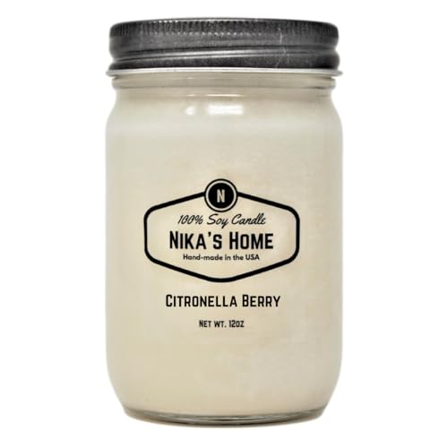 Nika's Home Citronella Berry Candle - Non-Toxic, Long-Lasting Aroma - 12oz Mason Jar