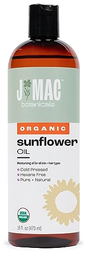 J MAC BOTANICALS Organic Sunflower Oil - Moisturizing for Skin & Hair, USDA Certified - 16 oz