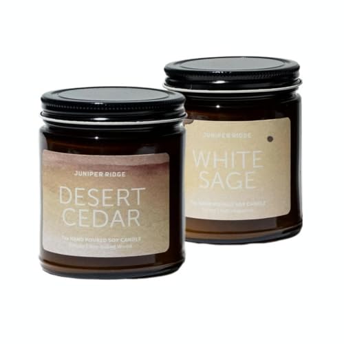 Juniper Ridge Candle Set - Desert Cedar & White Sage, Pure Essential Oils - 7oz Each