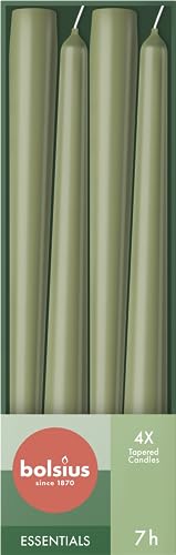 Bolsius Tapered Candles - Natural Vegan Wax, 7-Hour Burn, Fresh Olive Color - 4-Pack, 24.5cm