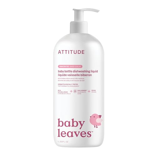 ATTITUDE Baby Dish Soap - EWG Verified, Natural Ingredients, Vegan, Unscented - 33.8 Fl Oz