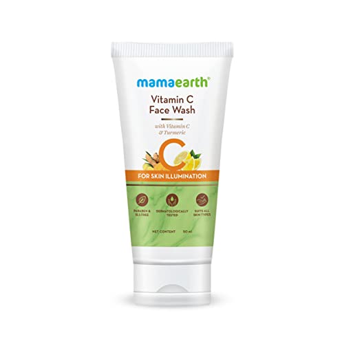 Mamaearth Vitamin C Face Wash - Illuminates Skin, Hydrating Turmeric Exfoliator - 1.69 Fl Oz