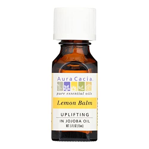 Aura Cacia Lemon Balm Essential Oil in Jojoba - Uplifting Aroma, 100% Pure - 0.5 Oz