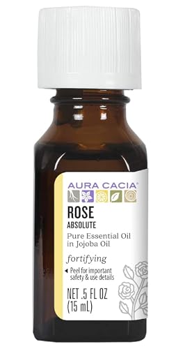 Aura Cacia Rose Absolute Essential Oil in Jojoba - Aromatic Skin Care, Purity Tested - 0.5oz