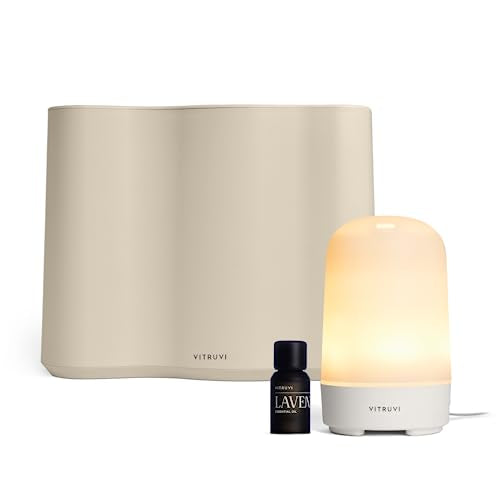 Vitruvi Nursery Bundle - Calming Humidifier & Diffuser, Lavender Oil, Night Mode - Oat