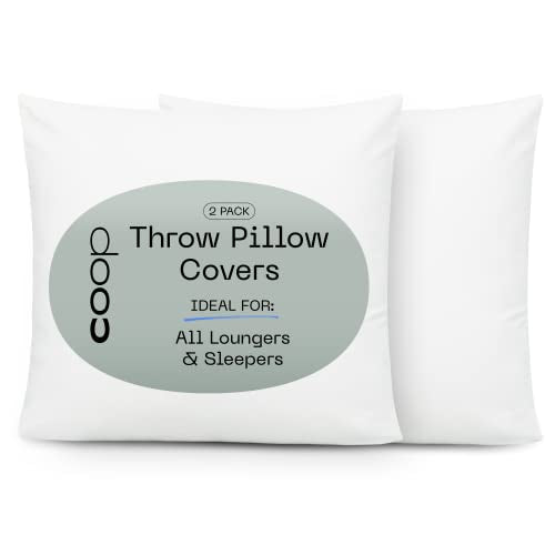 Coop Home Goods Cushion Covers - 100% Organic Cotton, GOTS Certified, 18x18 Inches, Set of 2