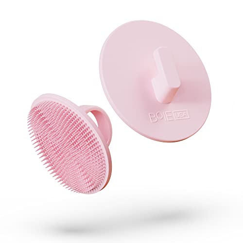 Boie USA Face Scrubber - Deep Cleansing, Acne Prevention, Hypoallergenic - Pink, Shower Hook Bundle