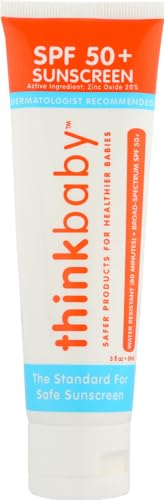 Thinkbaby Sunscreen - SPF 50+ Broad Spectrum, Non-Nano Zinc, Water Resistant - 3 oz, 2 Pack