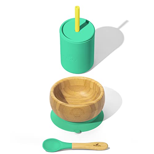 Avanchy Bamboo Baby Bowl & Silicone Cup Set - Safe, Durable, Minimalist Design - 5.5in Bowl, 8oz Cup