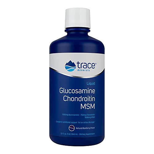 Trace Minerals Liquid Glucosamine Chondroitin MSM - Joint Support, Natural Blueberry - 32 fl oz