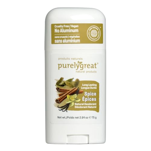 Purelygreat Natural Deodorant Stick - Long-Lasting Spice Scent, EWG Verified, Vegan - 3.5oz