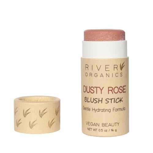 River Organics Vegan Blush Stick - Organic Ingredients, Plastic Free, Scent-Free - Dusty Rose 0.50oz